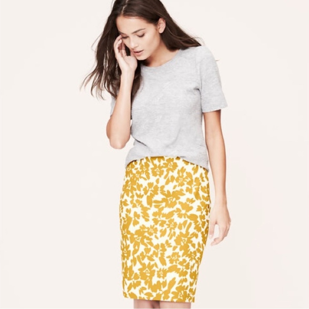 NEW Ann Taylor LOFT Autumn Bloom Pencil Skirt Mustard 10P Petite Knee‎ Length